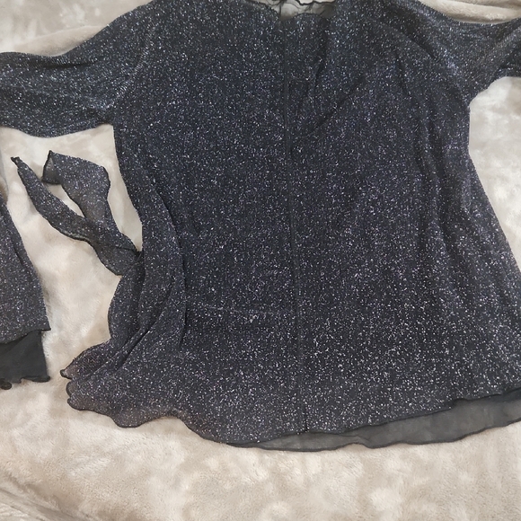Sparkly Black Sheer Blouse Double Layered With Long Sleeves - Picture 8 of 8